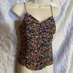 Crave Fame top, L, GUC, no fabric tags, lined ruched nylon mesh, stretch straps